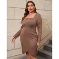 thumbnail image 3 of Yesfashion Women's Plus Size Bodycon Long Sleeve Square Neck Ruched Basic Midi Party Dress, 3 of 5