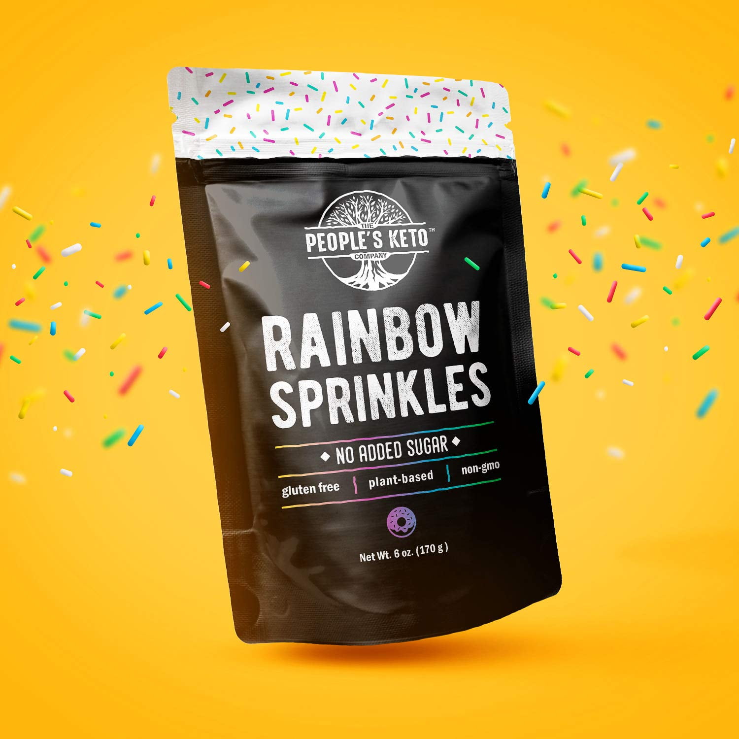 Keto Sprinkles, Sugar Free Sprinkles, 1g Net Carb, Large Value Size Bag, 6 oz, Non-GMO, Dye Free, Plant-Based, Vegan, Gluten Free, All Natural, No Artificial Coloring(Rainbow, Single Package)