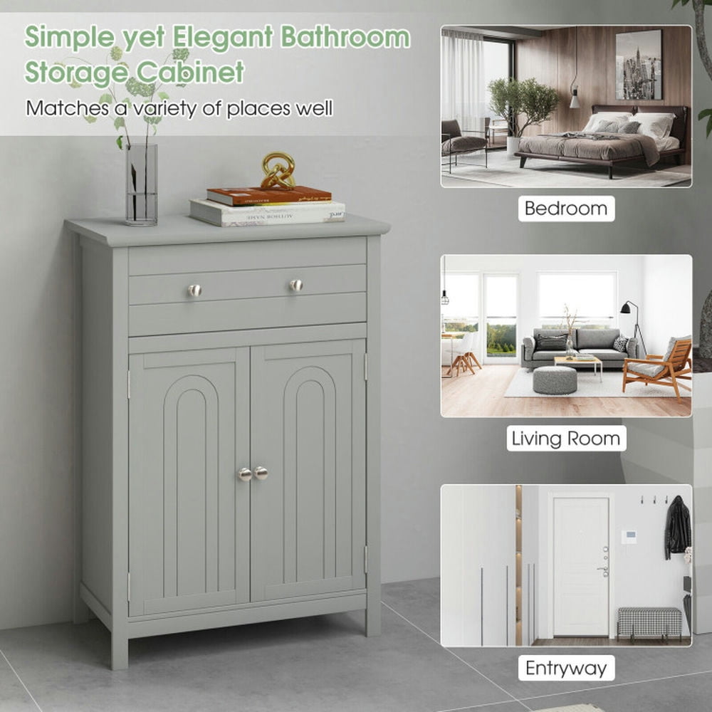 Finihen Bathroom Storage Cabinet, Bathroom Floor Cabinet, Wooden Bathroom Floor Cabinet with Drawer and Adjustable Shelf, for Bathroom, Living Room, Bedroom, Kitchen, Gray Finihen Bathroom Storage Cabinet, Bathroom Floor Cabinet, Wooden Bathroom Floor Cabinet with Drawer and Adjustable Shelf, for Bathroom, Living Room, Bedroom, Kitchen, Gray