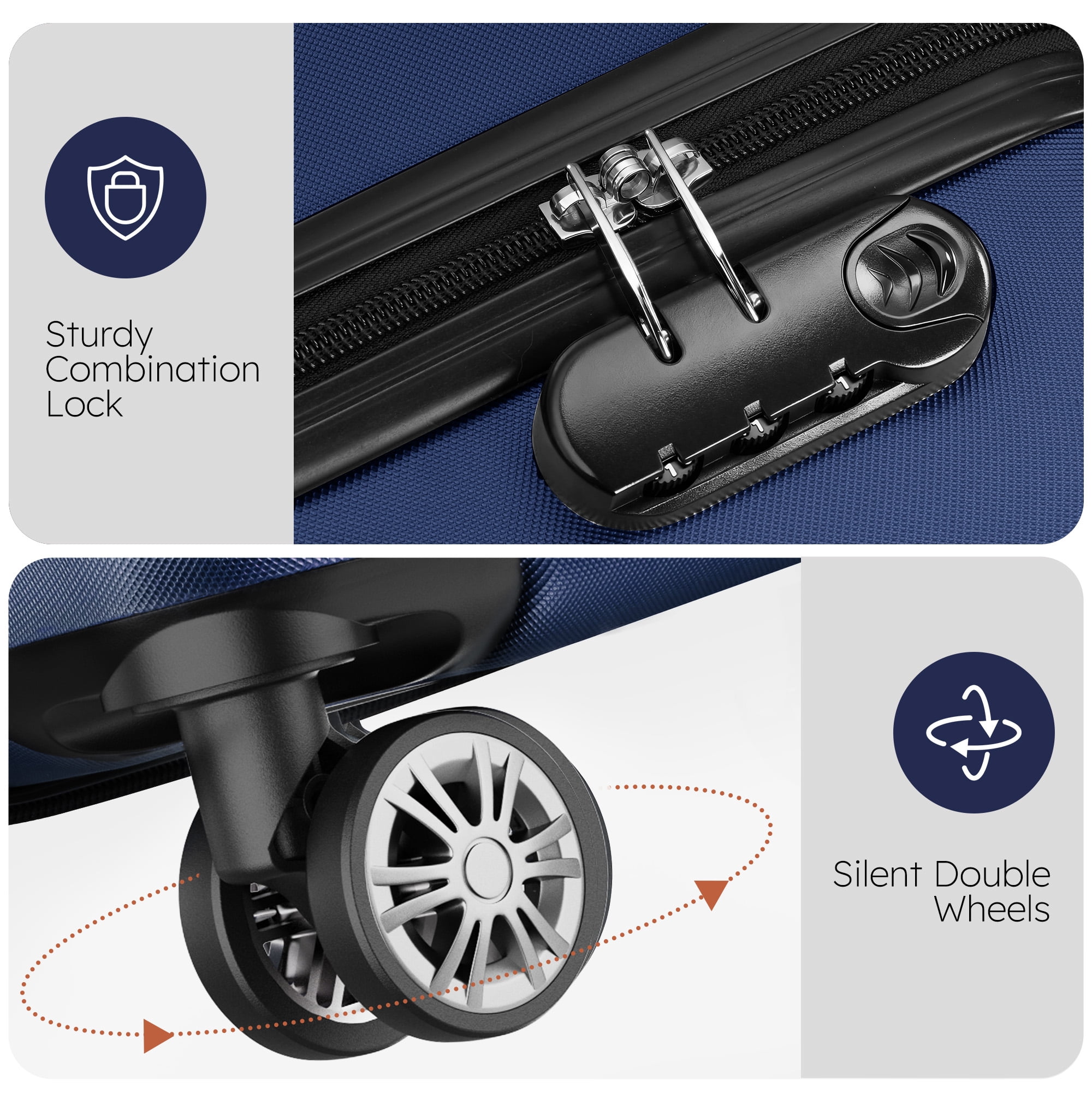 10 Piece Luggage Sets, 20 24 28 inch Lightweight Harside Suitcase with Spinner Wheels and 7PCS Packing Cubes(Navy)