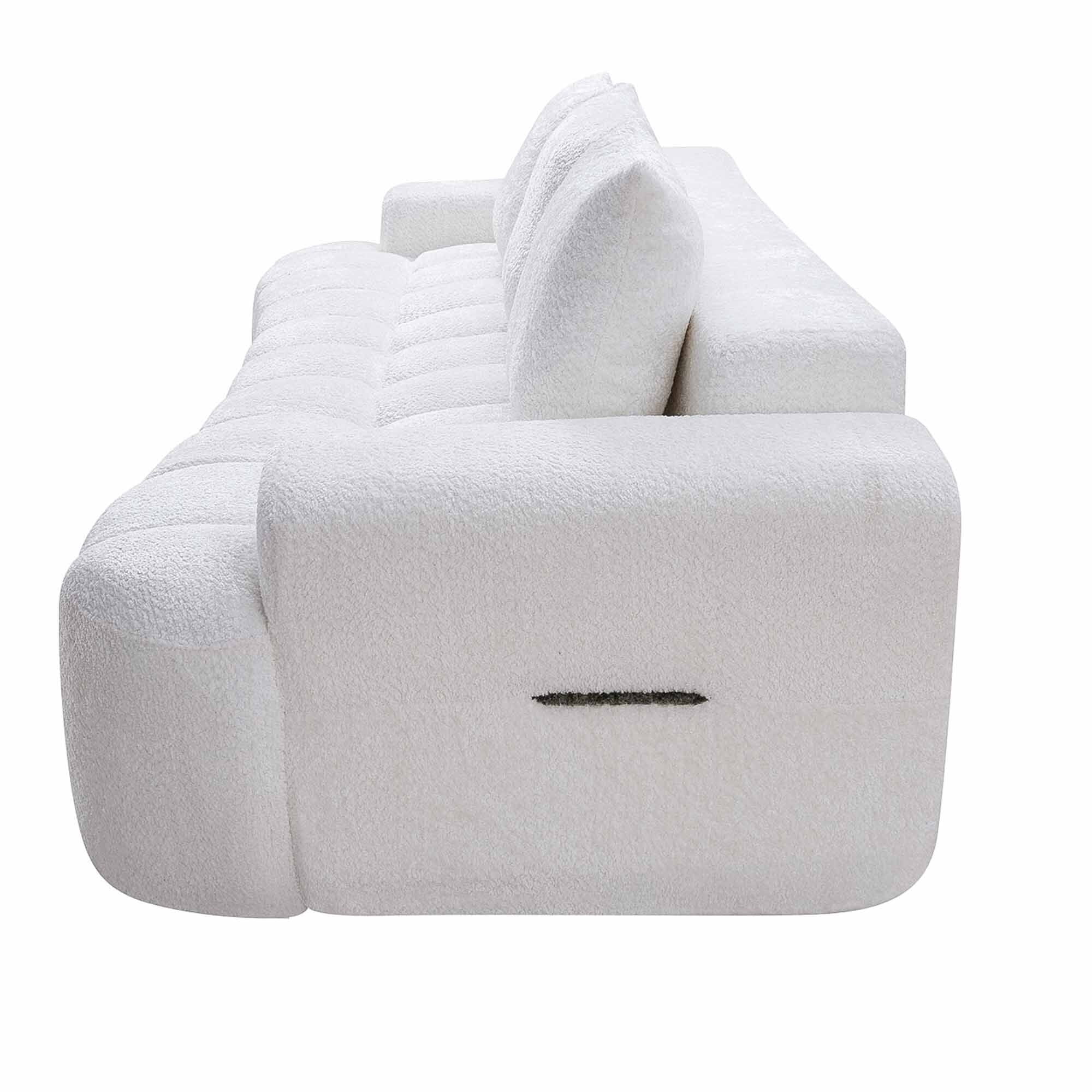 Lunale 100" Curved Boneless Sofa, 3-Seater Cloud Couch, No Assembly Required, Modern Floor Sofa for Living Room, White