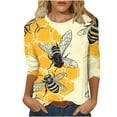thumbnail image 2 of JTZGDY Bee Shirts for Women Funny Printed Plus Size Summer 3/4 Sleeve Round Neck Graphic T-Shirts Loose Oversized Casual Tunic Blouse Holiday Outfit Gift Clothes Yellow#10 S, 2 of 6