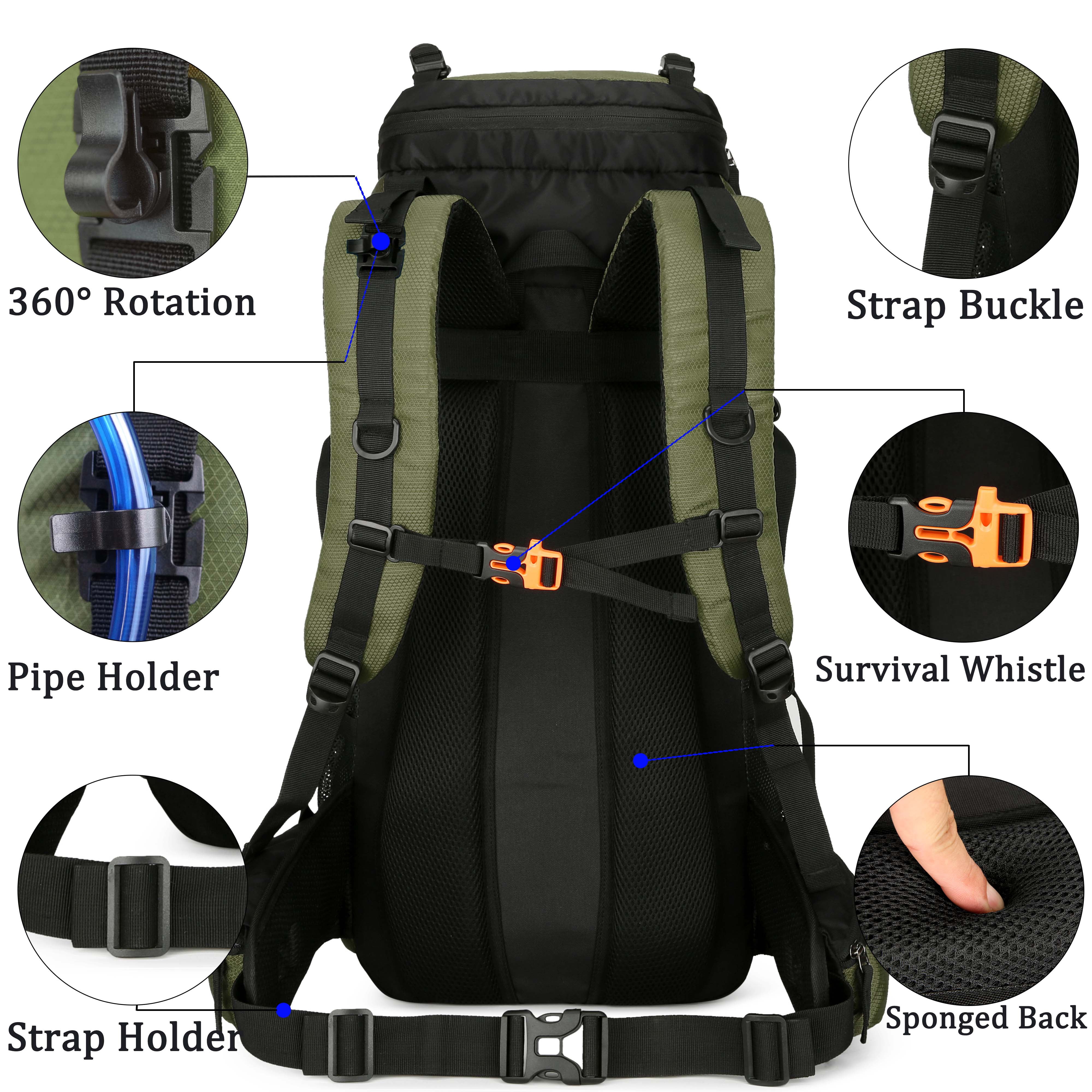 60L Travel Hiking Camping Backpack with Rain Cover,Backpack Water Resistant,Traveling Backpack for Men Women