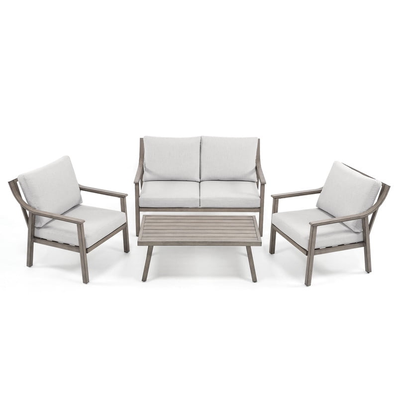 4-Piece Patio Furniture Set - Outdoor Aluminum Patio Conversation Set Includes 1 Loveseat, 2 Armchairs, and 1 Coffee Table