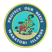 Protect Our Reefs! Wakatobi Islands 3.5 Inch Iron Or Sew On Embroidered Fabric Badge Patch Ocean Beach, Salt Life Iconic Series
