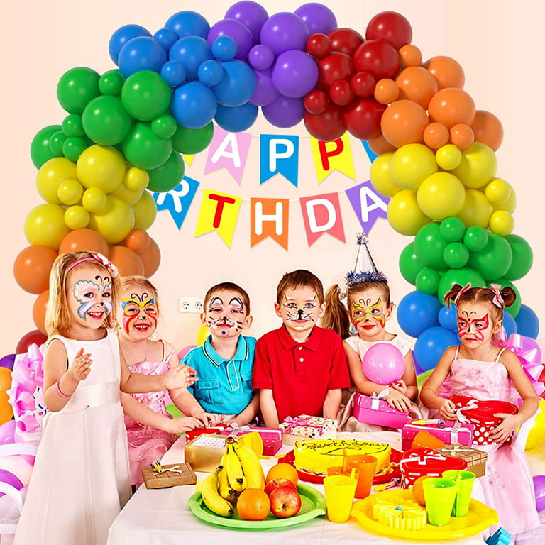 486 Pieces Happy Birthday Decorations Kit, All-in-1 Festive Party Decor Supplies Package for Boys and Girls with Rainbow Balloon Arch Kit, Banner