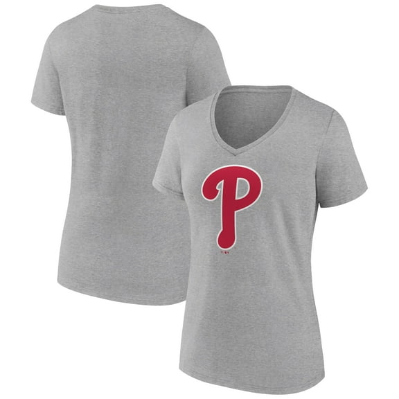 Women's Gray Philadelphia Phillies Official Logo V-Neck T-Shirt