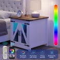 thumbnail image 5 of Blotout Farmhouse End Table with LED Light&Charging Station, 24" Large Sofa Side Table, Mesh Barn Door, Adjustable Storage Shelf, Rustic Wood Square Nightstand for Living Room, Bedroom, Office, 5 of 7
