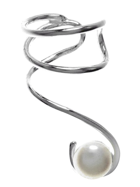 Sterling Silver Freshwater Cultured Pearl (4.5-5mm) Right Earring Cuff, 0.9"