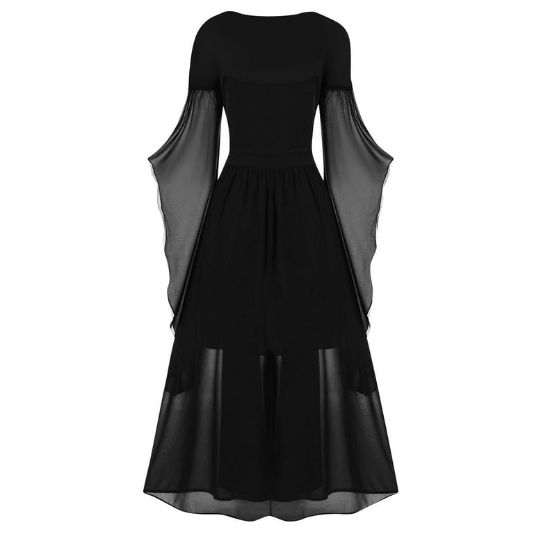 Medieval Women's Plus Size Cold Shoulder Dress - Gothic Butterfly Sleeve Party Halloween Costume