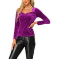 thumbnail image 1 of INSPIRE CHIC Blouse en Velours pour Femme à Encolure Cœur, Manches Longues, devant Plissé, L Violet, 1 of 5