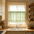 thumbnail image 4 of Yomiee Green Gingham Lace Kitchen Curtain Tier 39.37 x 19.69 in, Checkered Cafe Curtain with Floral Lace Embroidery & Pom Pom Trim, Farmhouse Rod Pocket Short Curtain for Kitchen, Cafe Window, 4 of 6