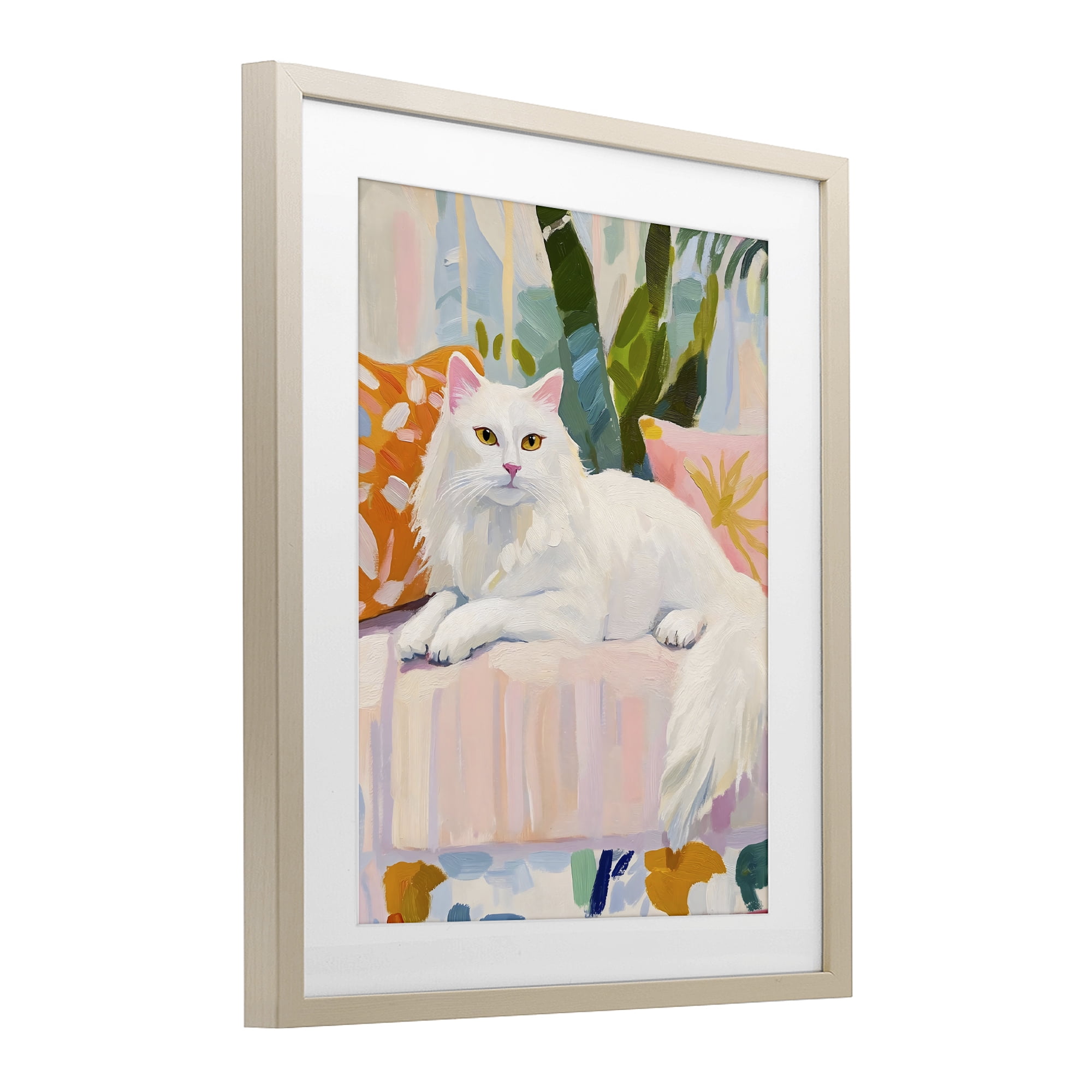 Stupell Industries Fancy Cat on Pastel Sofa Birch Framed Print Under Glass, design by The Prints Vibe