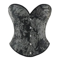 Vintage Push Up Corsets Womens Overbust Renaissance Floral Corset Tops Party Waist Cincher Fish Bones Bustier Black, M