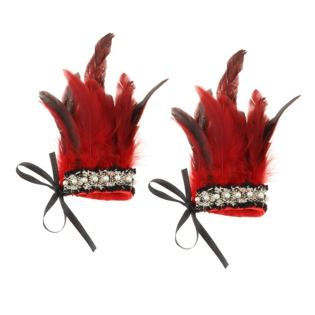 1 par de muñequeras de felpa, accesorios para disfraces, plumas sintéticas Steampunk, calentadores de brazos teñidos, muñequera para baile latino, rojo Macarena Puños de muñeca