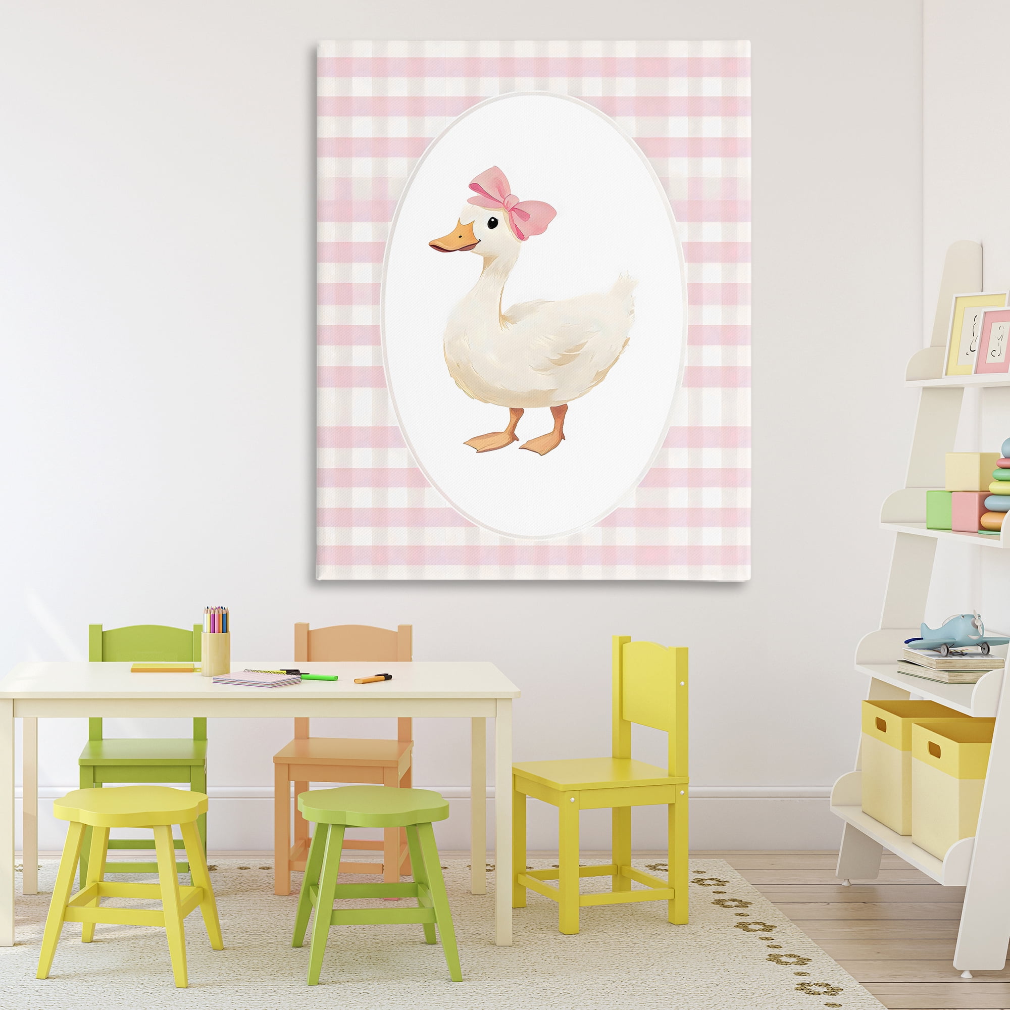 Stupell Industries Pink Gingham Duckling Canvas Wall Art, design by Arlington Prints