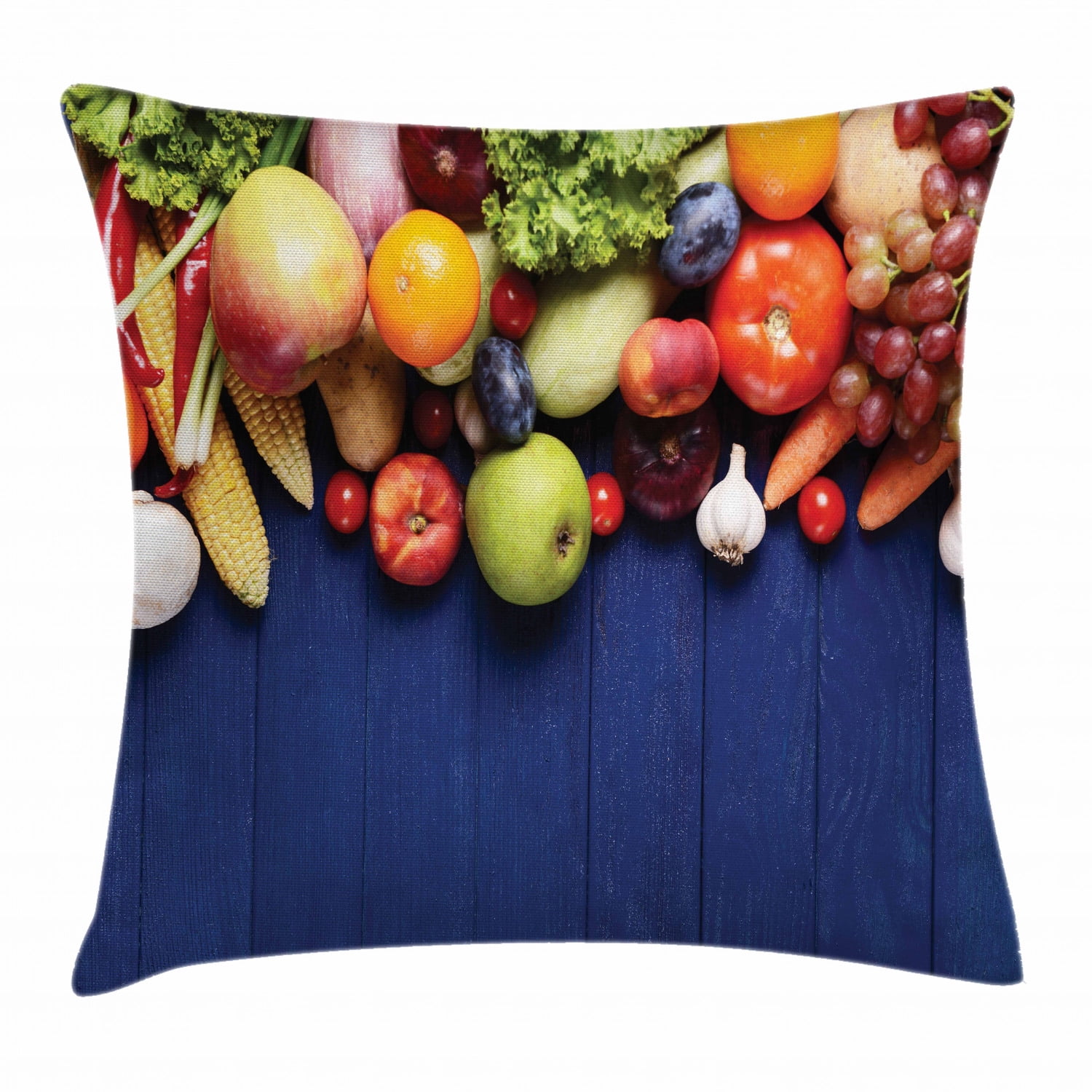 Harvest Throw Pillow Cushion Cover, Fresh Organic Fruits and Vegetables