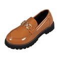 thumbnail image 2 of absuyy Womens Chunky Platform Loafers Gold Buckle Patent Faux Leather Slip On Brown Comfort Shoes,Size 9, 2 of 8