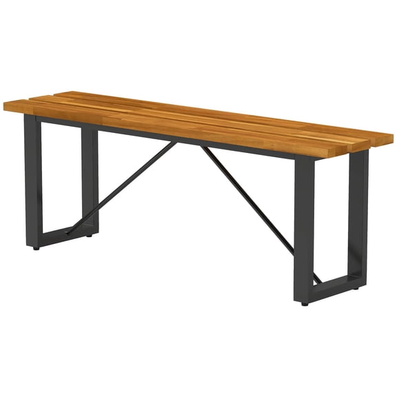 Resenkos Acacia Bench, 2-Seater Backless Outdoor Loveseat, Slatted Seat, Perfect for Porch & Park,Teak