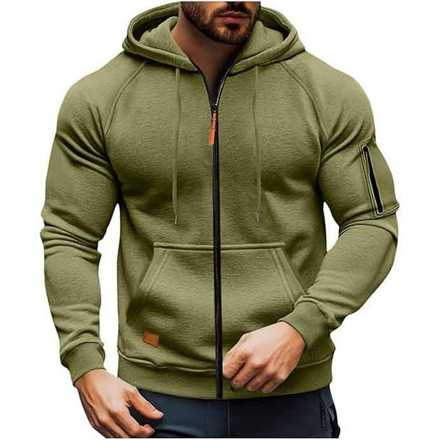 LUOGENLI Men Hoodies Blanket Men's Zip up Hoodie Casual Loose Fit Pullover Sweatshirt with Raglan Sleeves for Autumn Winter Comfort Mens Hoodies Blanket Army Green Size S