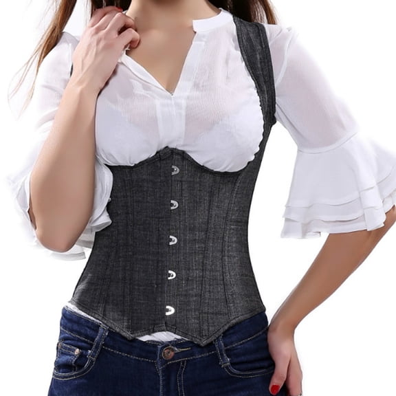 Grebrafan Underbust Waist Shaping Corset Denim Bustiers Top Black 6XL