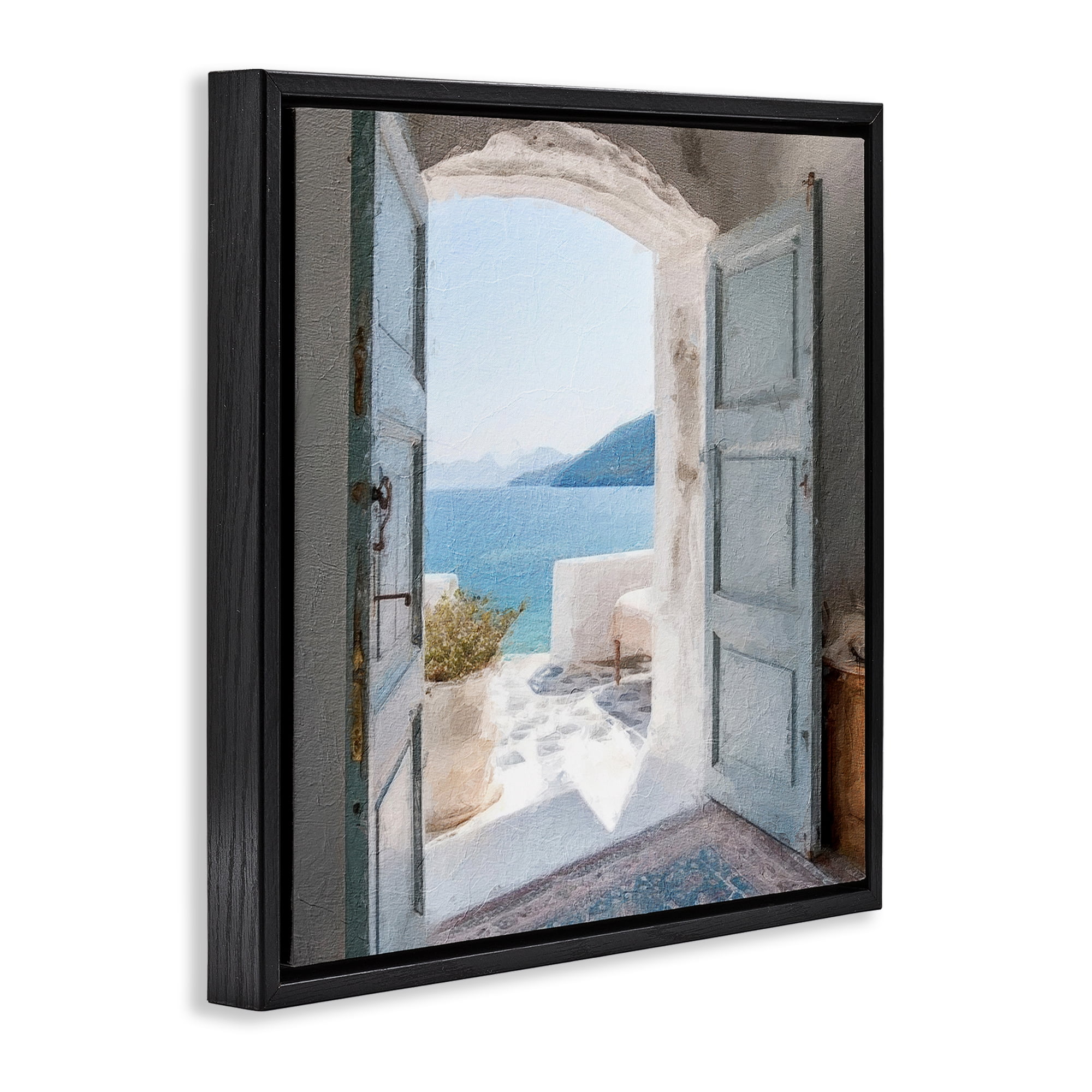 Stupell Industries Costal Door to Ocean Town & City Painting Black Floater Framed Canvas Art Print Wall Art, 18 x 18