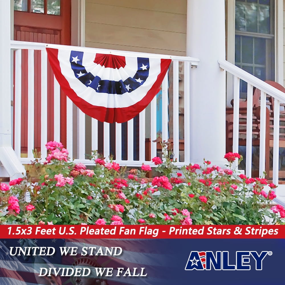 ANLEY USA Pleated Fan Flag, 1.5x3 ft American US Bunting Flag - United States 1.5 x 3 Ft Half Fan Banner （1 Pack）