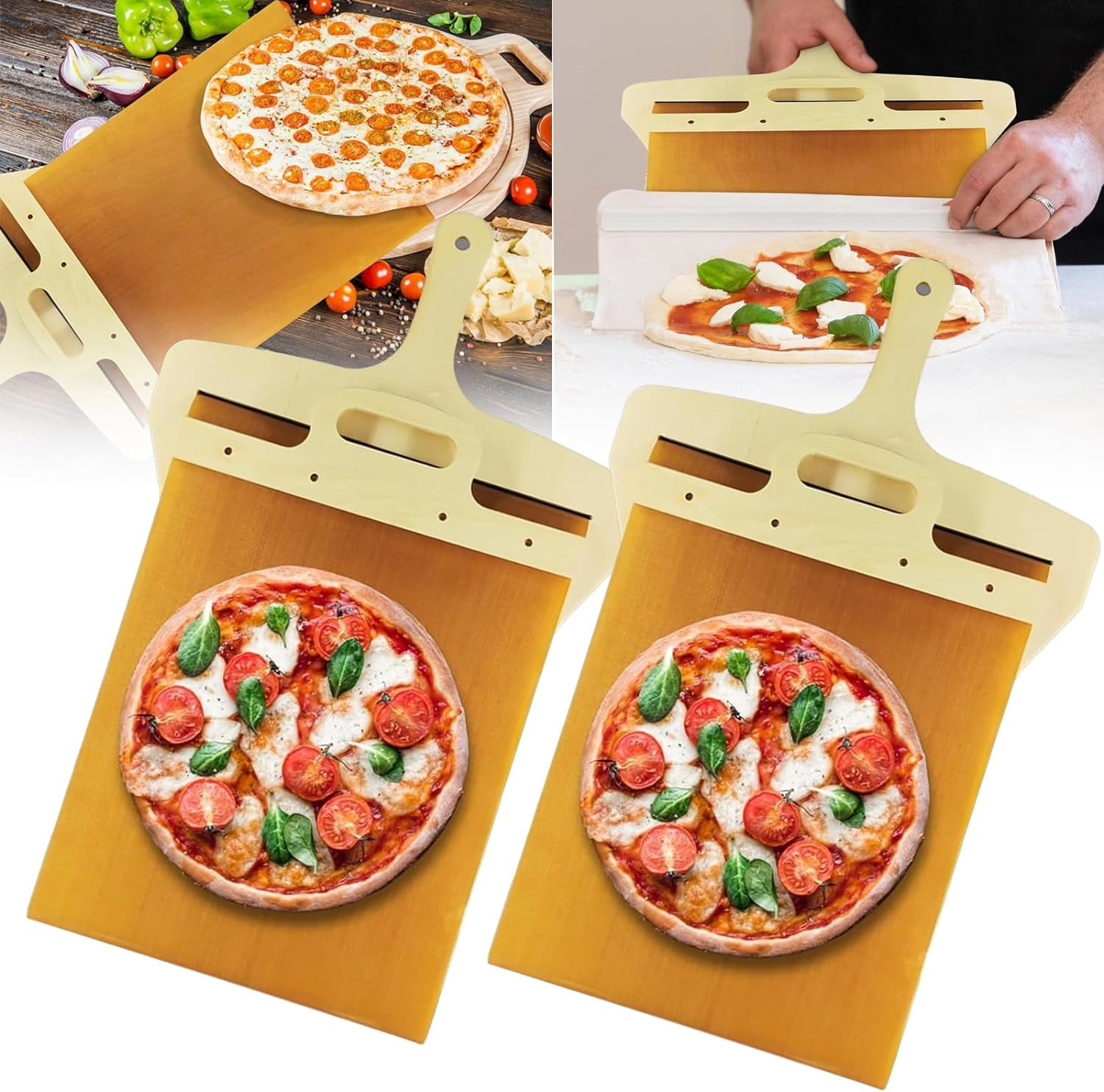  Mekomy Sliding Pizza Peel, The Pizza Peel That Transfers Pizza, Pizza  Paddle with Handle, Pizza Spatula Paddle for Indoor & Outdoor Ovens,  Kitchen Essential Baking Tool for Sliding Pizza Peel (1/Set)