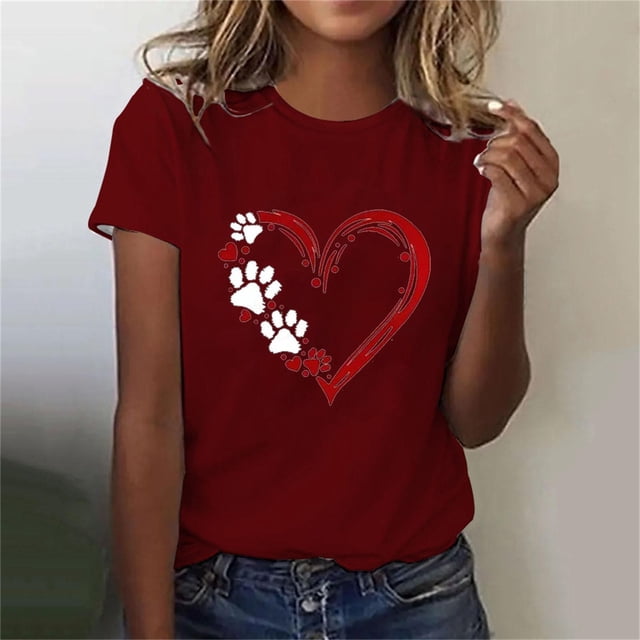 EQWLJWE Women Tops pour Femmes Casual Plus, Tops Summer pour les Vacances à la Mo 2024, Mode Women Summer Sexy Imprimé Régulier Women Manches Courtes Col Rond
