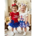 thumbnail image 6 of BemeyourBBs Toddler Baby Girl My First 4th of July Outfits Patriot Independent Summer Clothes 0 3 6 9 12 18 Months Letter Star Print Ruffle Short Sleeve Romper and Tulle Tutu Skirt Headband Set, 6 of 9