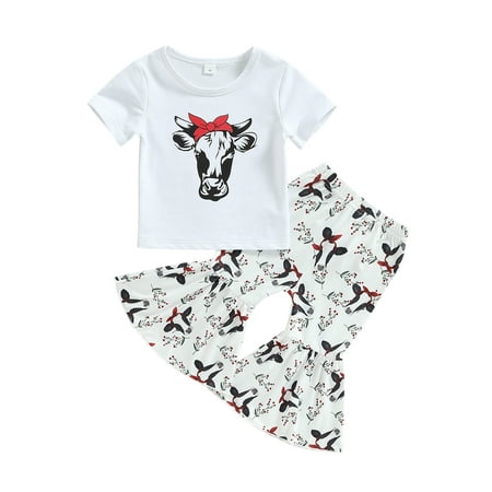 

Little Toddler Baby Girl Letter Short Sleeve T-Shirt Tops Floral Flared Bell-Bottom Pants 2 Pcs Set