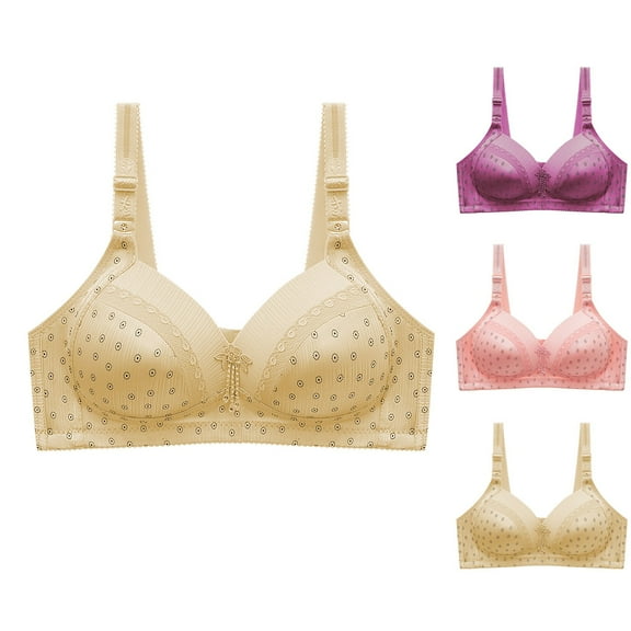 Itsame 1 Pack Everyday Casual Bra Set Womens Full Support Bra Standard Straps Printed Wireless Comfort Bralette Pink Size L