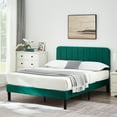 thumbnail image 4 of VECELO Queen Size Upholstered Beds, Modern Platform Bed Frame with Adjustable Headboard, Wooden Slats Support/No Box Spring Needed, Dark Green, 4 of 12
