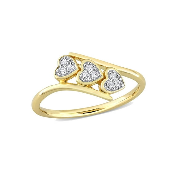 1/10 Carat (Ctw) Diamond Triple Heart Bypass Promise Ring in Yellow Plated Silver for Women