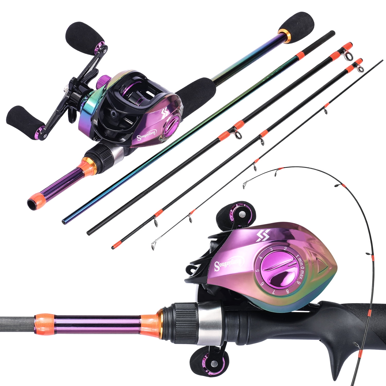 Sougayilang Colorful Fishing Combo Casting Rod and Baitcaster Reel