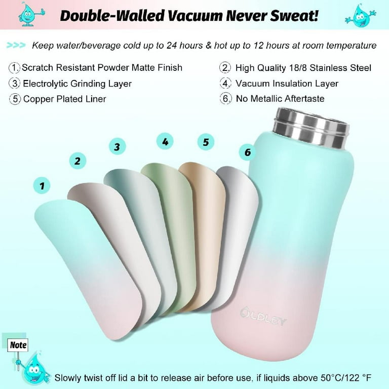 Kids Water Bottle 12 oz Insulated Water Bottles with Straw & 10 Stickers,  Stainless Steel Toddler Bottle Double Wall Vacuum BPA Free Leakproof