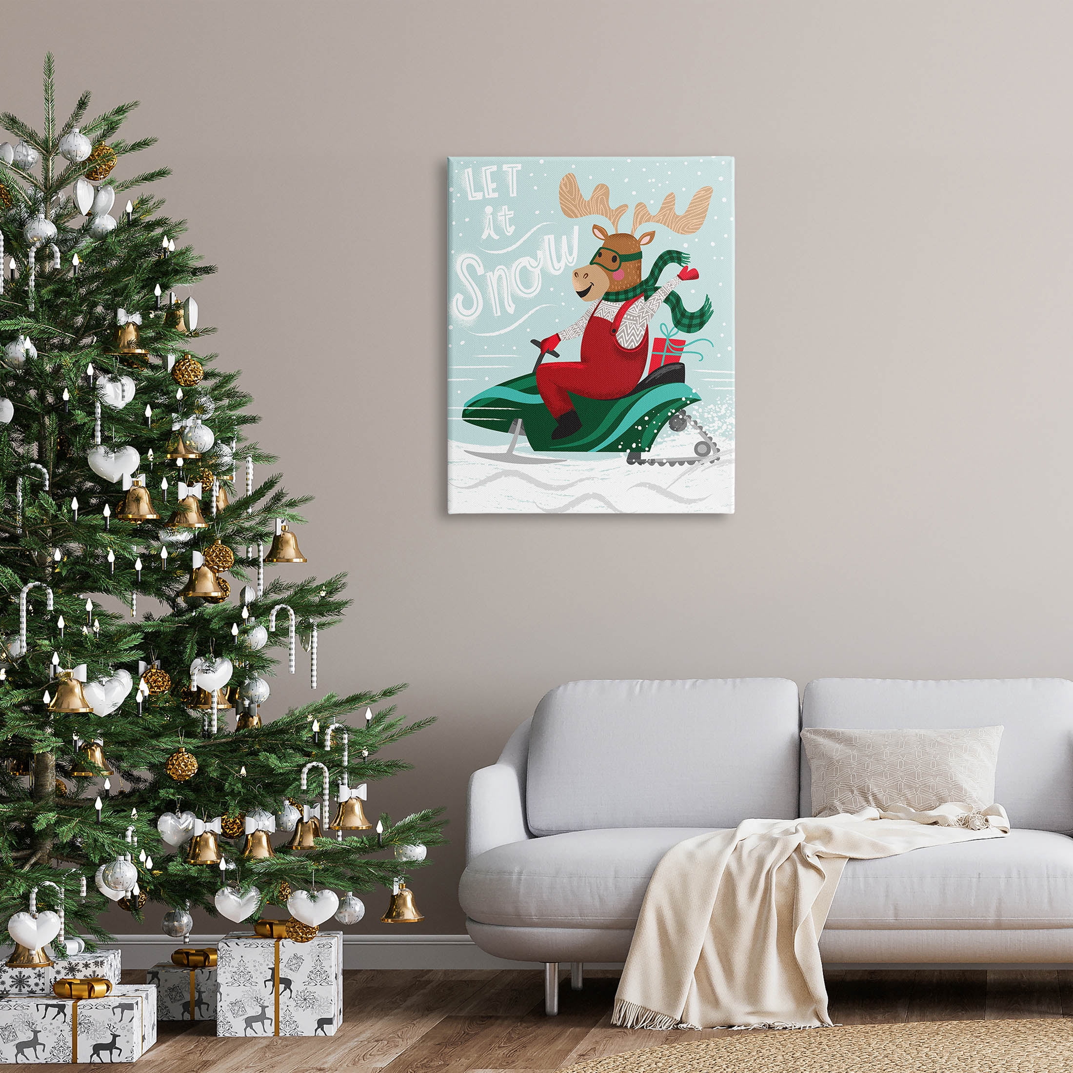 Let It Snow Moose Sleigh Holiday Graphic Art Gallery Wrapped Canvas Print Wall Art