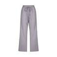 thumbnail image 4 of Baqcunre Linen Pants Women,High Waisted Drawstring Elastic Trousers Comfy Straight Leg Long Pants with Pockets,Womens Fashion Capri Pants for Women Women's Pants Womens Clothes Sky Blue XL, 4 of 5