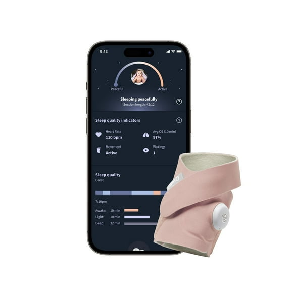 Owlet Dream Sock - Moniteur intelligent pour bébé avec indicateurs de qualité de sommeil, y compris les mouvements, la fréquence cardiaque et les niveaux moyens d’oxygène