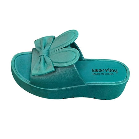 

Honeeladyy Clearance under 5$ Summer Women Thick Bottom Slope Heel Shoes Beach Sandals Rabbit Casual Slippers