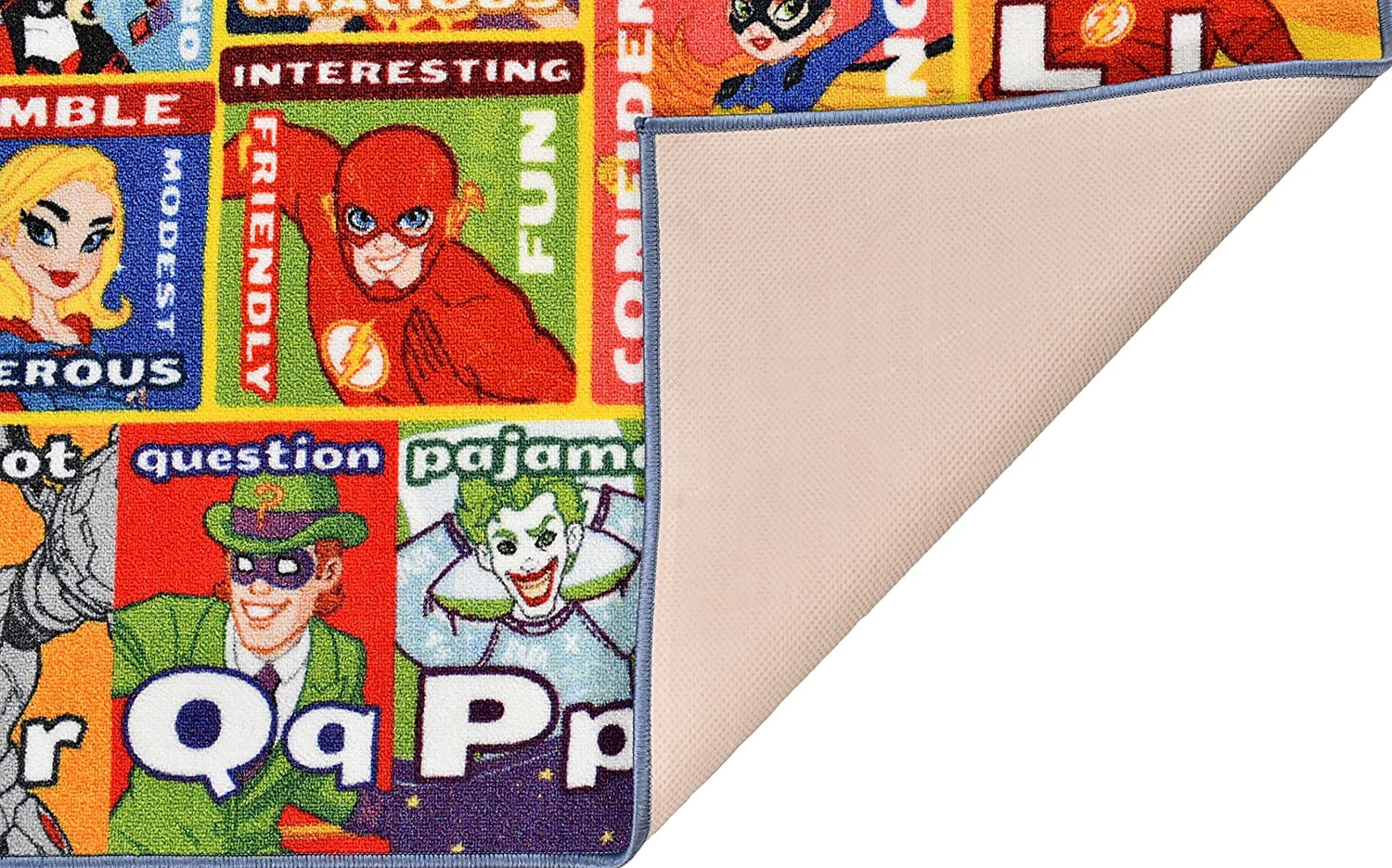 KC Cubs DC Super Hero ABC Alphabet Educational Area Rug, Polypropylene Low-Pile Carpet for Kids, 3'3" x 4'7", Multicolor