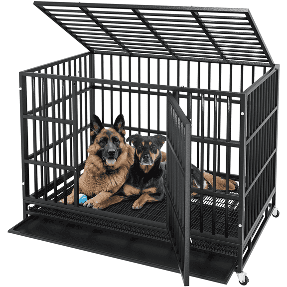 Waleaf 48 Inch Heavy Duty Dog Crate Cage with Wheels for Indoor, Large Dog Kennel with Removable Tray