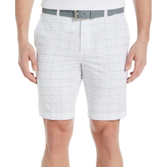 Pga Tour Men's Flat Front Vacation Plaid 9" Golf Shorts Bright White 38
