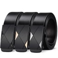 thumbnail image 6 of Leather Belts for Men Automatic Buckle Leather Geometric Spliced Metal Buckle Matte Strap Business Daily Versatile Waist Accessory Silver 110cm, 6 of 6
