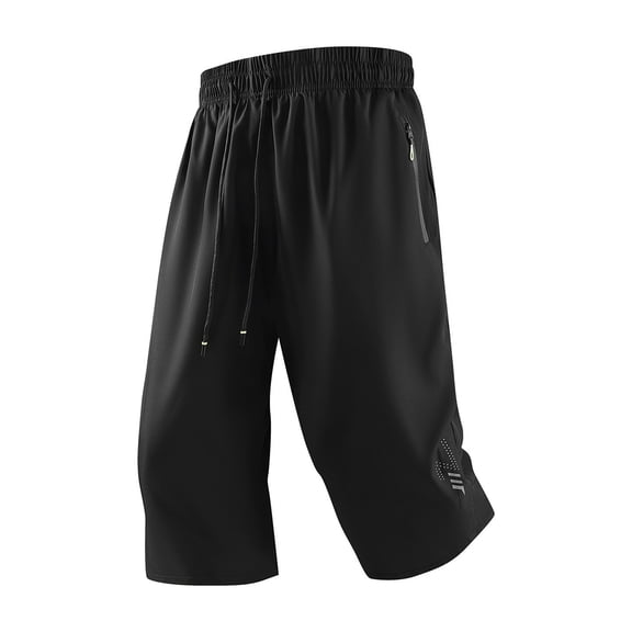 OIOLOYJM Men's Capri Pants Casual Quick Dry Drwstring Elastic Waist Sport Running 3/4 Long Sweatshorts Lightweight Beach Vacation Lounge Workout Capris with Zipper Pockets Black 2XL