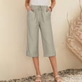 thumbnail image 4 of LIBRCLO Capri Pants for Women Loose Fitting Haren Pants with Pockets High Waisted Linen Wide Leg Casual Trousers, 4 of 8