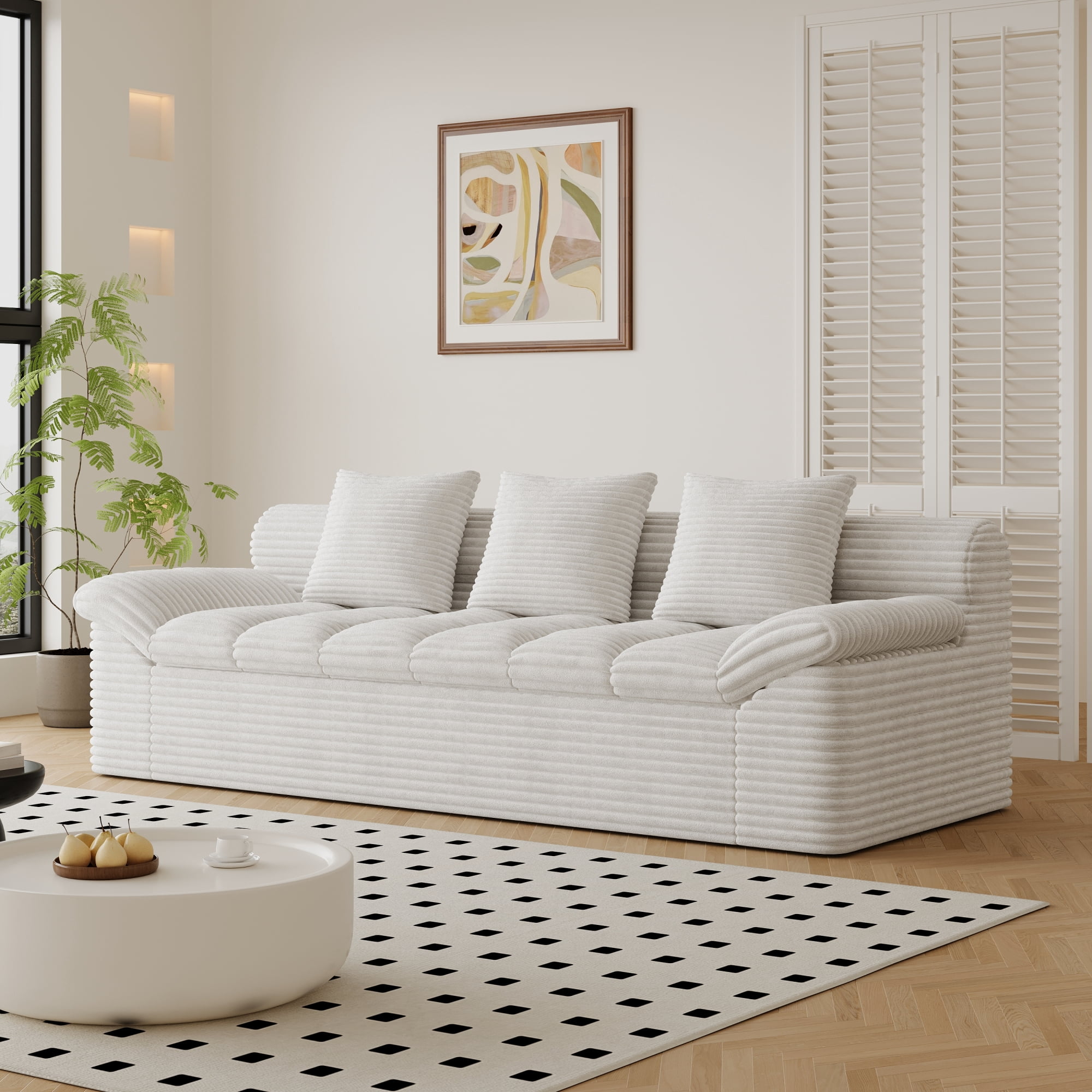 HOQBN 71" Cloud Sofa for Living Room,Upholstered Chenille Boneless Sofa with Deep Seat Design and 2 Pillows,Comfy Cloud Couch for Bedroom, Office, Apartment, No Assembly,Cream White
