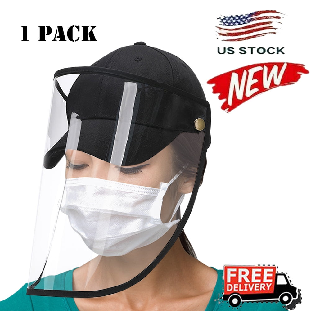 2in1 Fisherman Cap+Full Face Protective Shield Clear Cover Saliva-Dust-proof USA 