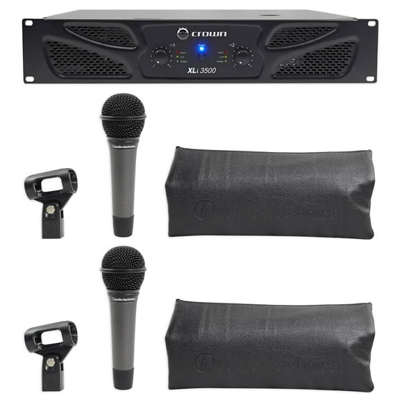 Crown Pro XLi3500 2700w 2-Ch PA Power Amplifier (2) Audio Technica Microphones