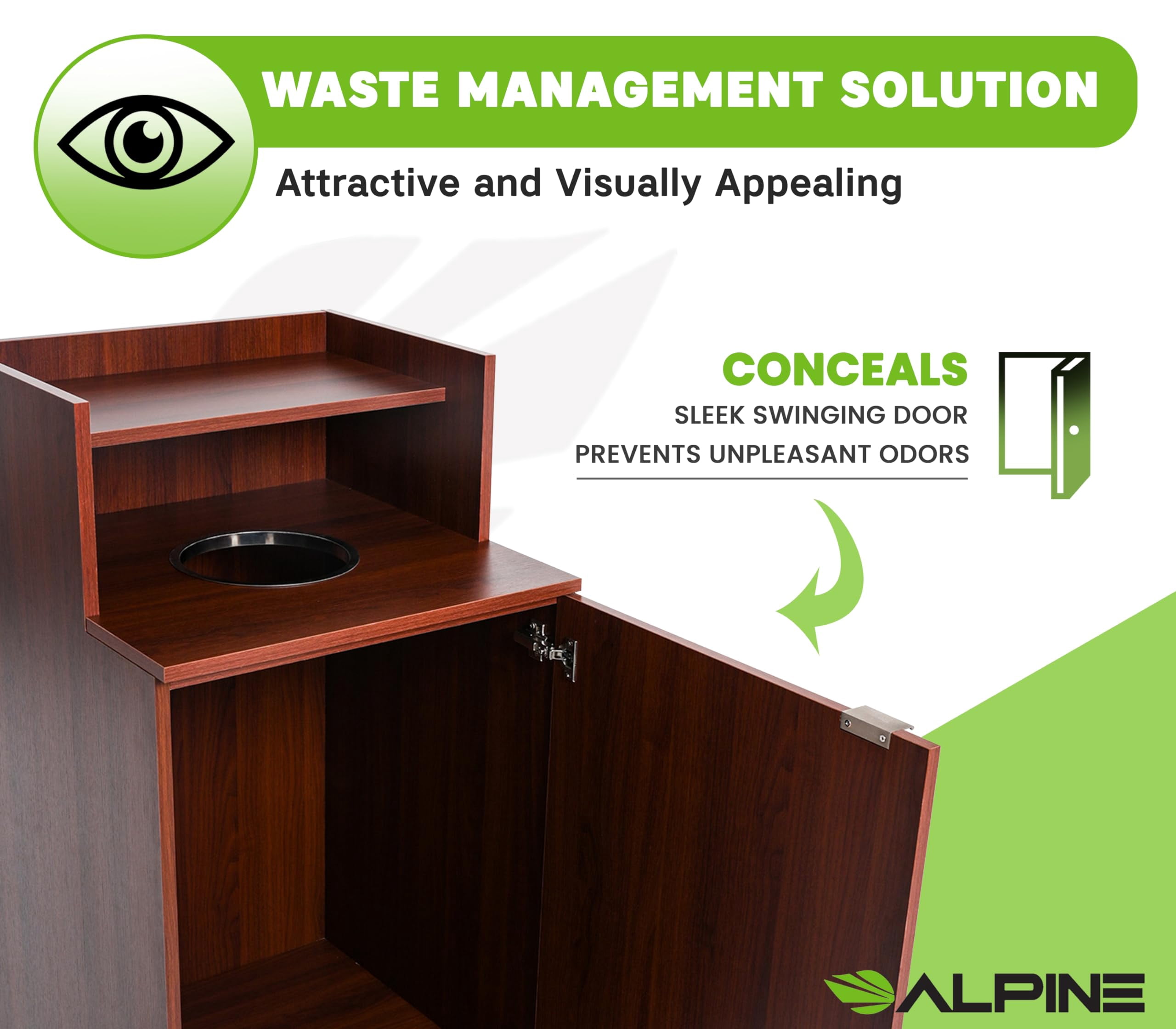 Alpine Restaurant Trash Bin Cabinet - Commercial Trash Can Garbage Receptacle with Tray Holder for 32 Gallon Garbage Bin (Mahogany)